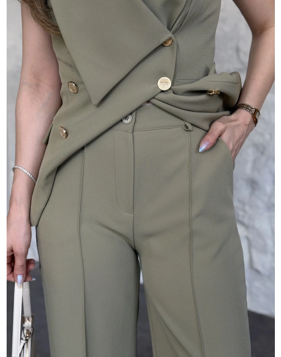 Kruvaze yaka gold düğmeli takım yeşil