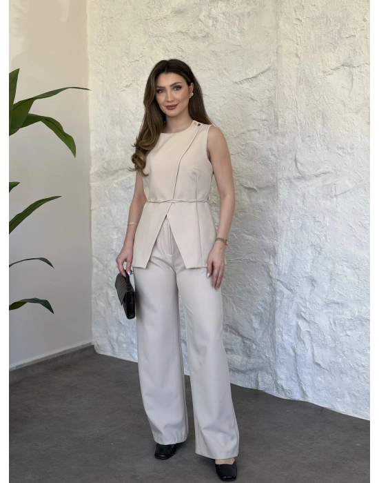 Omuz düğmeli önü üçgen kesim takım taş