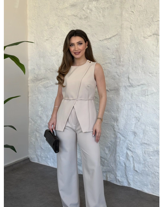 Omuz düğmeli önü üçgen kesim takım taş