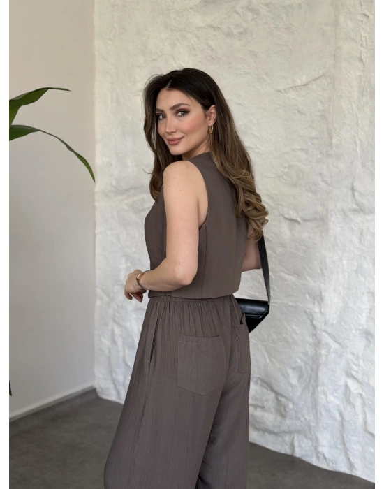 Şalvar pantolon yelekli takım vizon