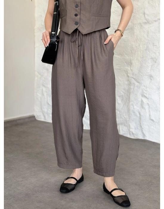 Şalvar pantolon yelekli takım vizon