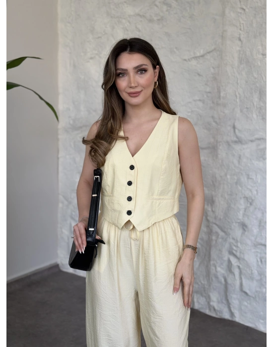 Şalvar pantolon yelekli takım sarı