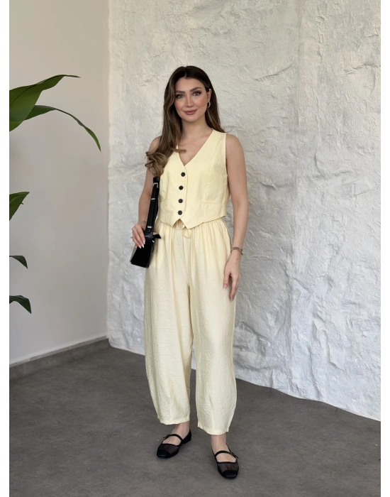 Şalvar pantolon yelekli takım sarı