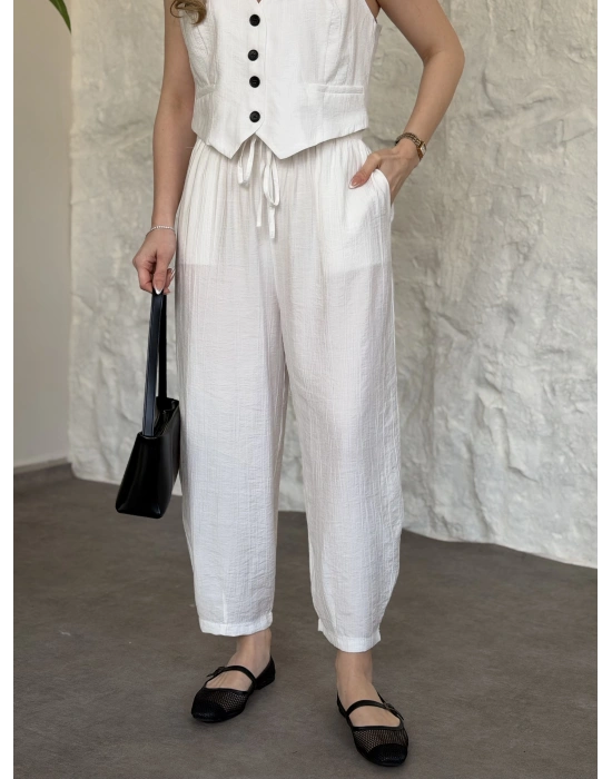 Şalvar pantolon yelekli takım beyaz