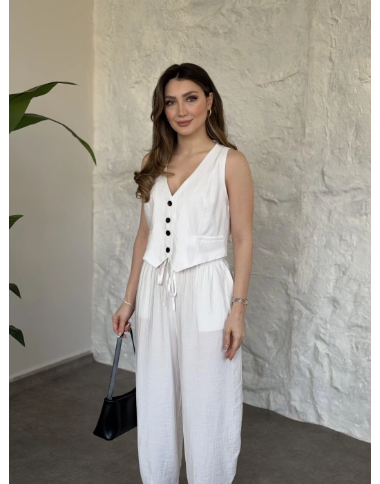 Şalvar pantolon yelekli takım beyaz
