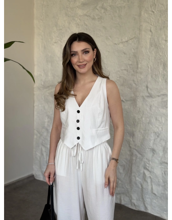 Şalvar pantolon yelekli takım beyaz