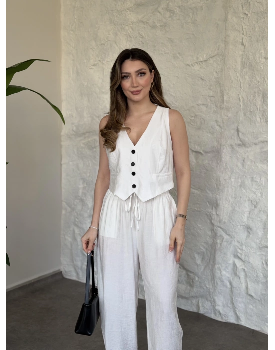 Şalvar pantolon yelekli takım beyaz