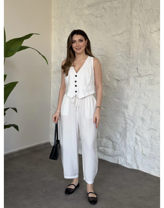 Şalvar pantolon yelekli takım beyaz