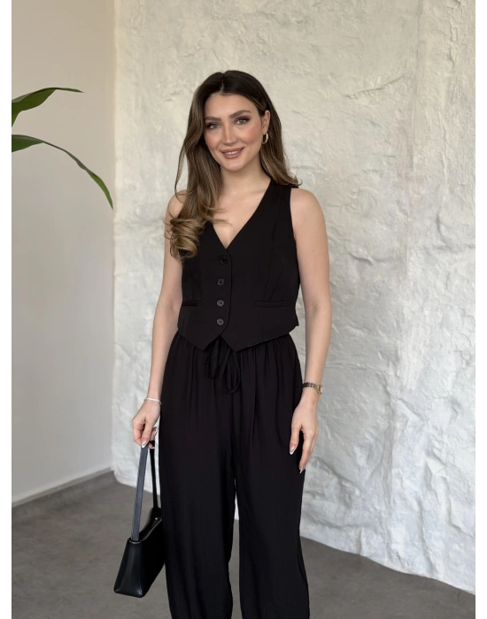 Şalvar pantolon yelekli takım siyah