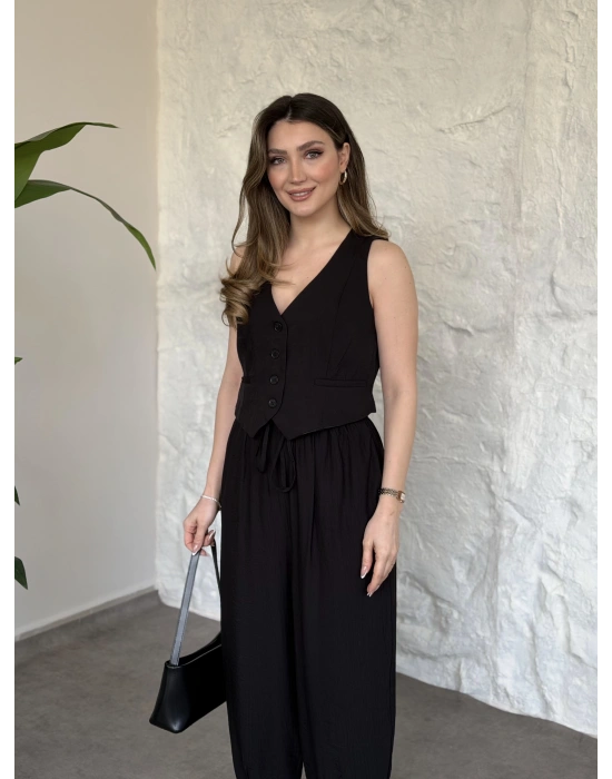 Şalvar pantolon yelekli takım siyah