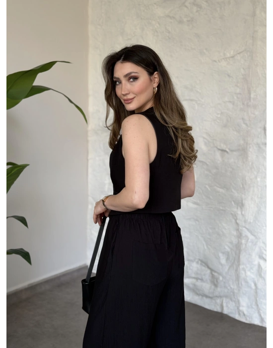 Şalvar pantolon yelekli takım siyah