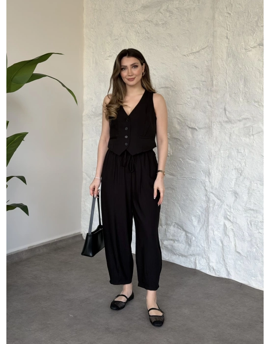 Şalvar pantolon yelekli takım siyah