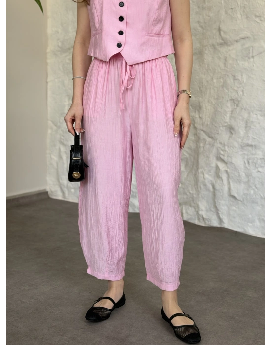 Şalvar pantolon yelekli takım pembe