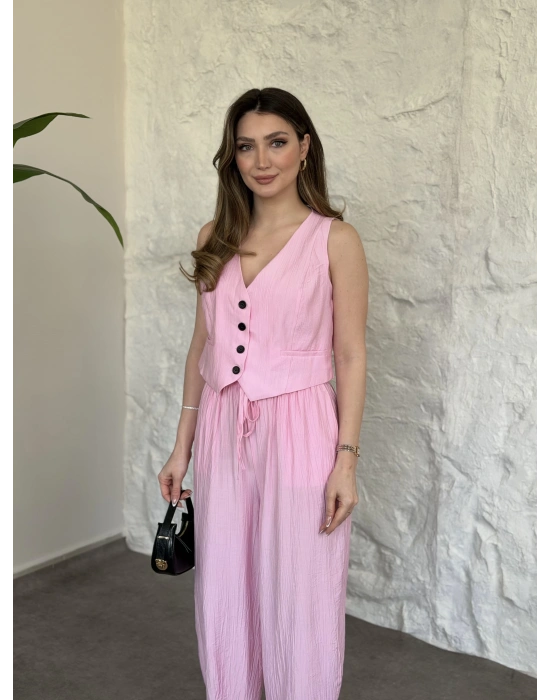 Şalvar pantolon yelekli takım pembe