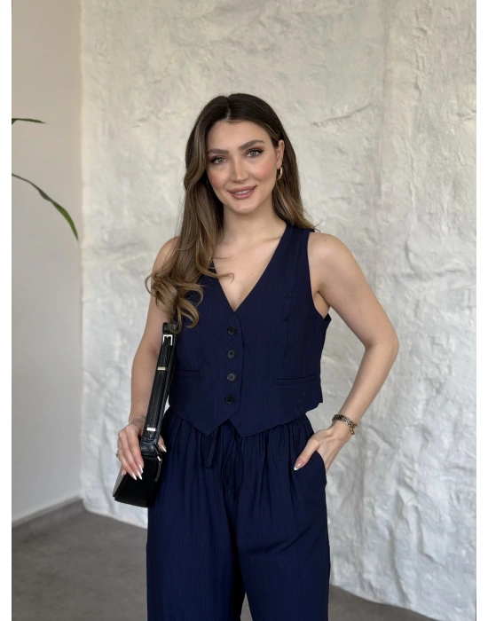 Şalvar pantolon yelekli takım lacivert