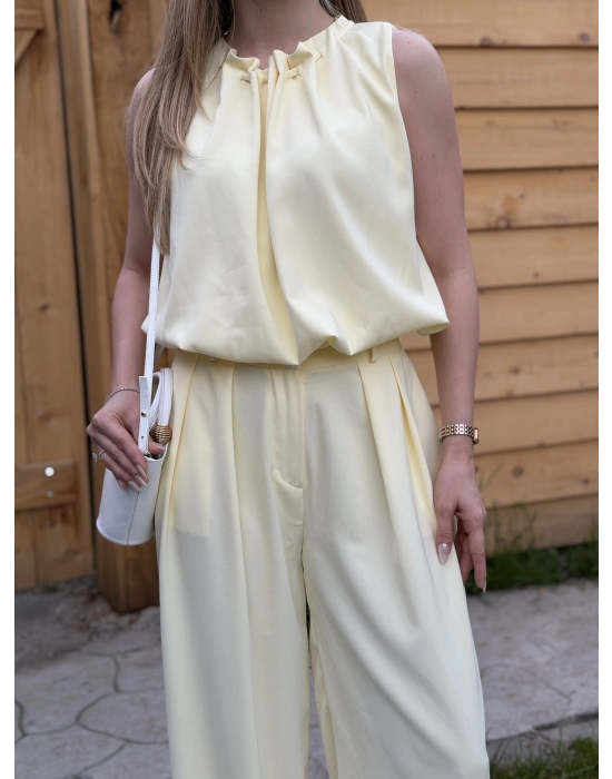 Boyun büzgü ip detaylı takım sarı