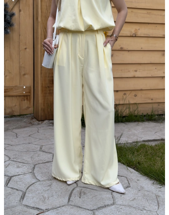 Boyun büzgü ip detaylı takım sarı