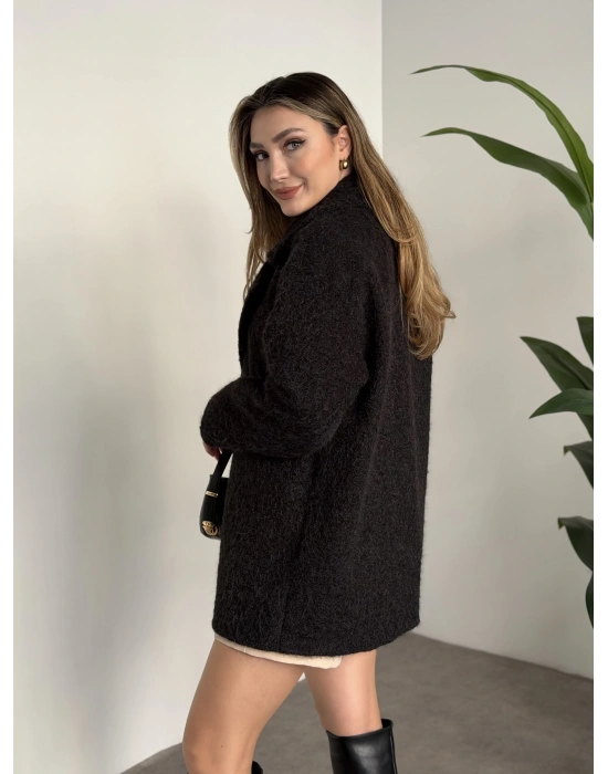 Ara boy düğmeli saçaklı kaşe kaban antrasit