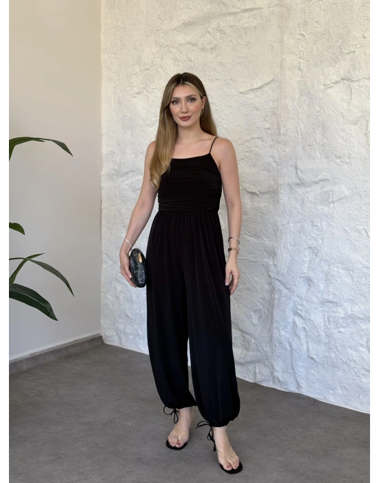 Askılı sandy kumaş tulum siyah