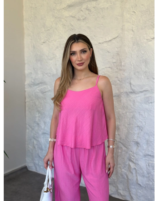 Askısı ayarlanabilir çilek kumaş takım pembe