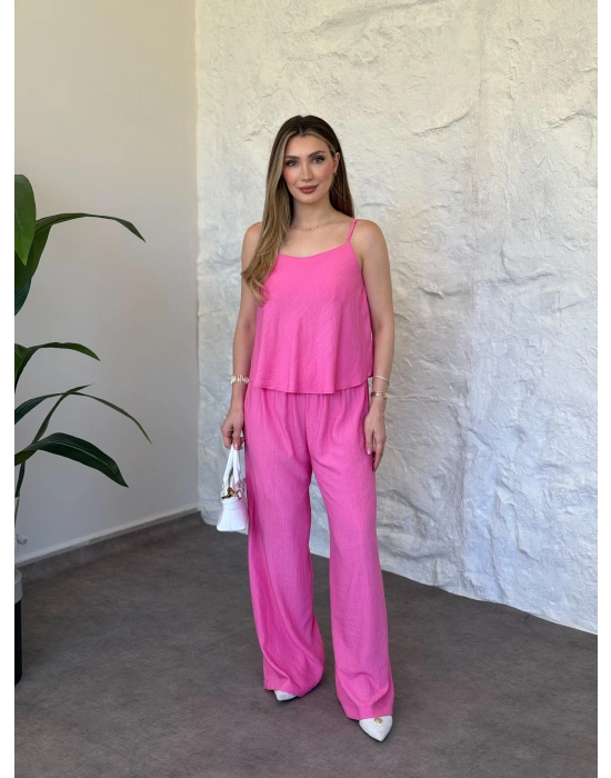 Askısı ayarlanabilir çilek kumaş takım pembe
