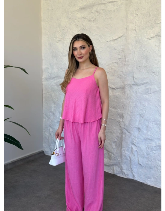 Askısı ayarlanabilir çilek kumaş takım pembe