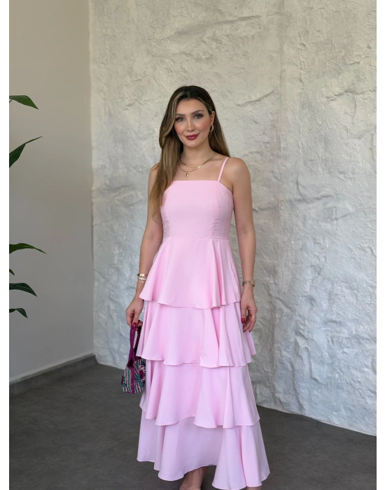 Askısı ayarlanabilir düz renk pelerin elbise pembe