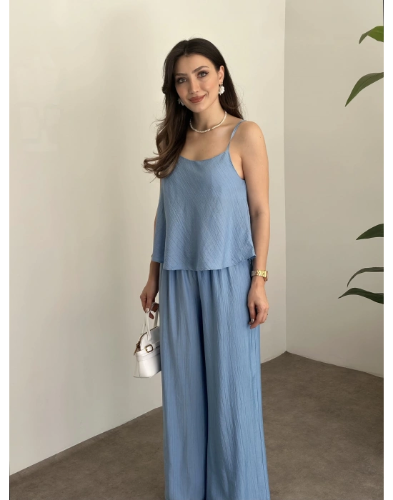 Askısı ayarlanabilir tensel kumaş takım bebek mavisi