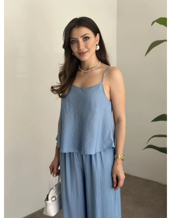 Askısı ayarlanabilir tensel kumaş takım bebek mavisi