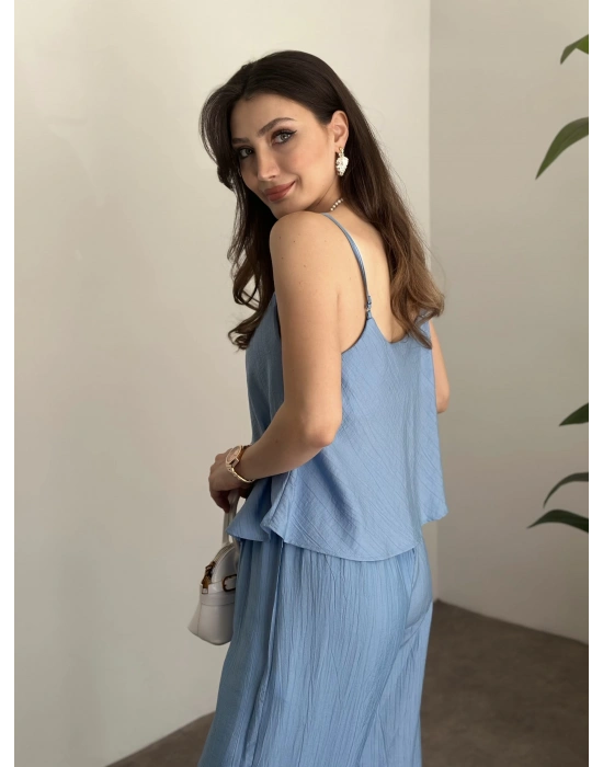 Askısı ayarlanabilir tensel kumaş takım bebek mavisi