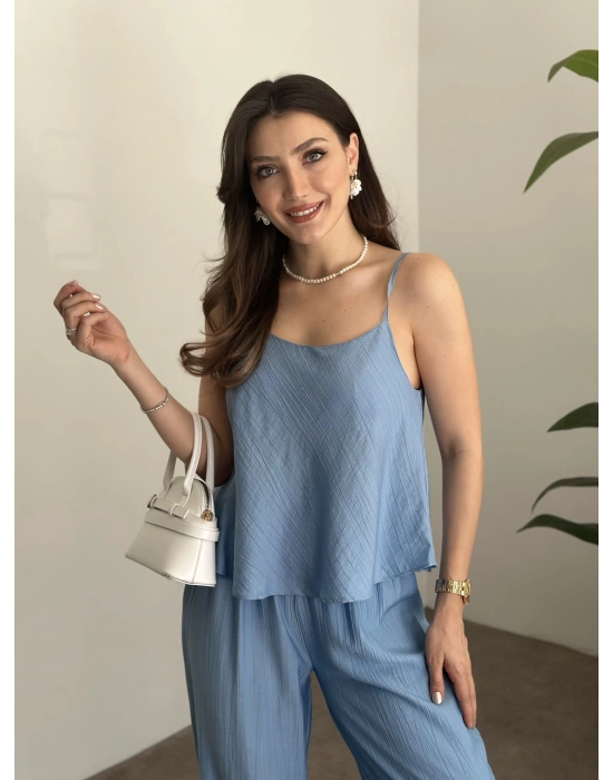 Askısı ayarlanabilir tensel kumaş takım bebek mavisi