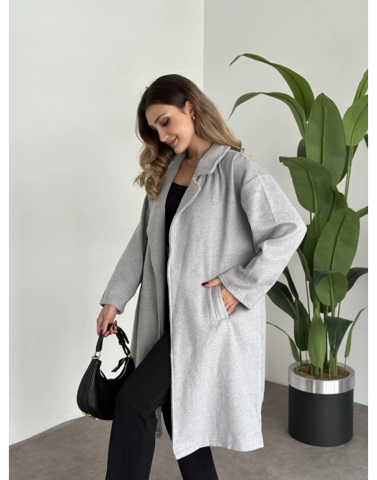 Astarsiz kaşe uzun trenç gri