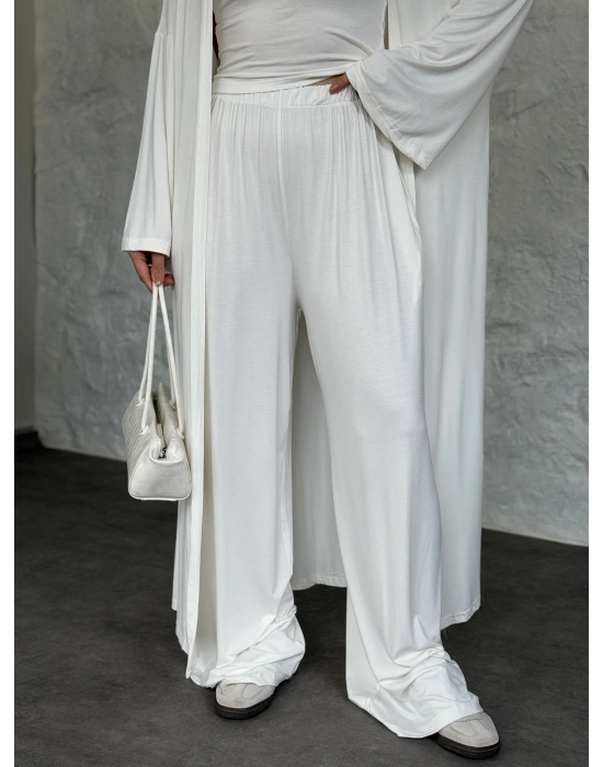 Basic üst & pantolonlu 3’lü takım beyaz