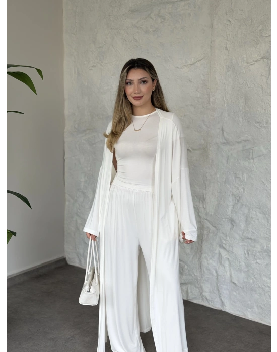 Basic üst & pantolonlu 3’lü takım beyaz