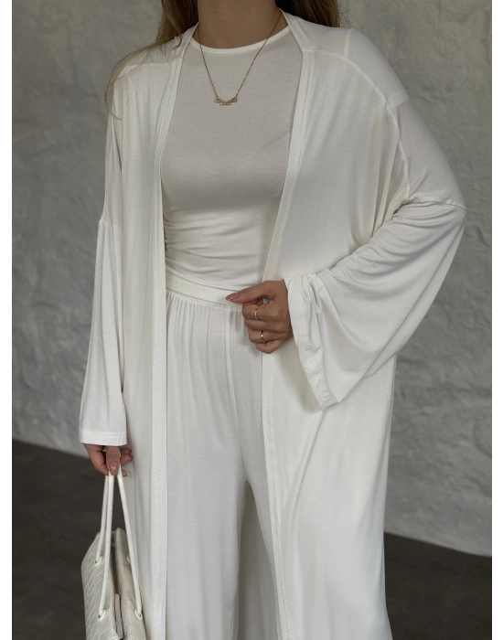 Basic üst & pantolonlu 3’lü takım beyaz