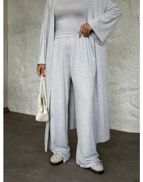 Basic üst & pantolonlu 3’lü takım gri