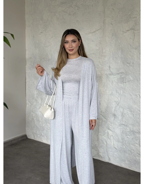 Basic üst & pantolonlu 3’lü takım gri