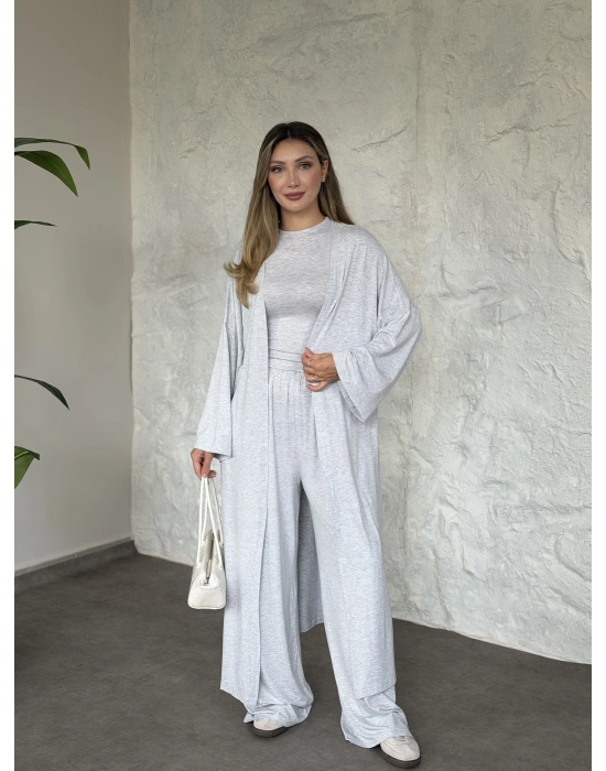 Basic üst & pantolonlu 3’lü takım gri