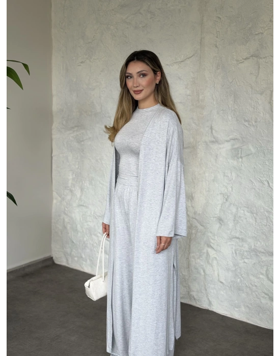 Basic üst & pantolonlu 3’lü takım gri
