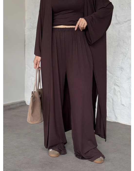Basic üst & pantolonlu 3’lü takım kahve