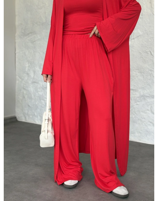 Basic üst & pantolonlu 3’lü takım kırmızı