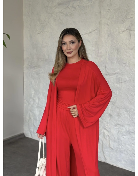 Basic üst & pantolonlu 3’lü takım kırmızı