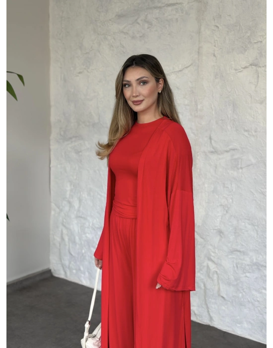 Basic üst & pantolonlu 3’lü takım kırmızı