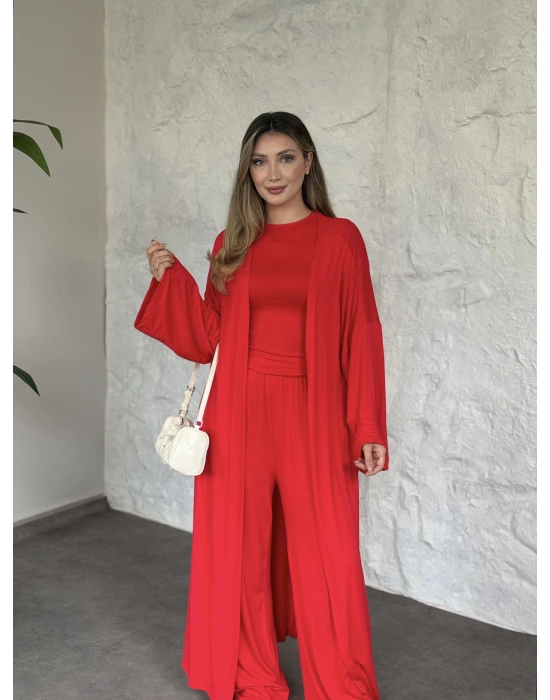 Basic üst & pantolonlu 3’lü takım kırmızı