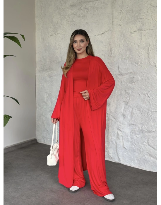 Basic üst & pantolonlu 3’lü takım kırmızı