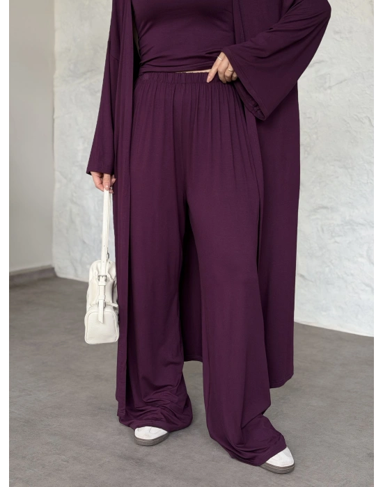 Basic üst & pantolonlu 3’lü takım mürdüm