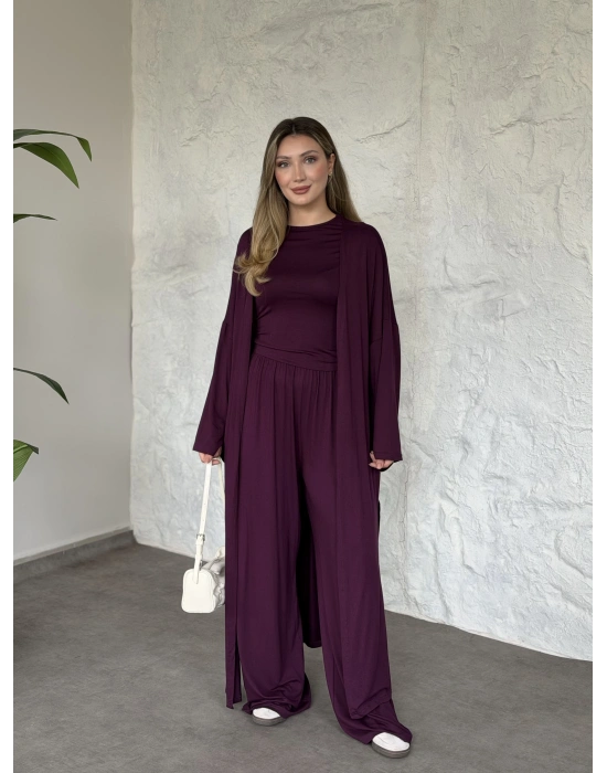 Basic üst & pantolonlu 3’lü takım mürdüm
