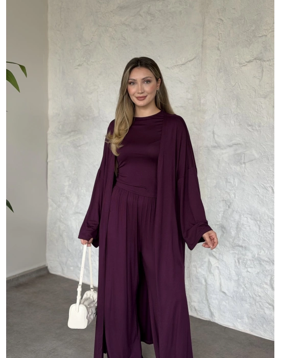 Basic üst & pantolonlu 3’lü takım mürdüm