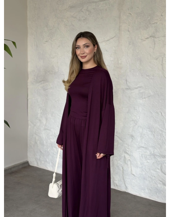 Basic üst & pantolonlu 3’lü takım mürdüm