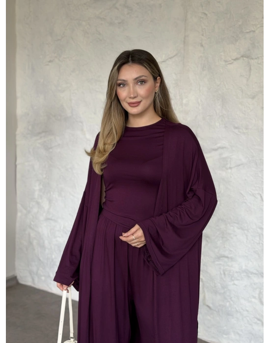 Basic üst & pantolonlu 3’lü takım mürdüm